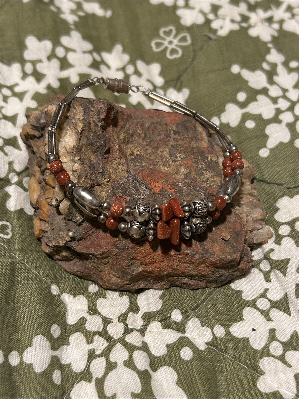Goldstone and Silver Beaded Bracelet